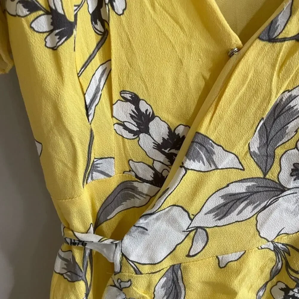 Revolve Privacy Please Yellow Floral Wrap Midi Dress - Picture 6 of 7